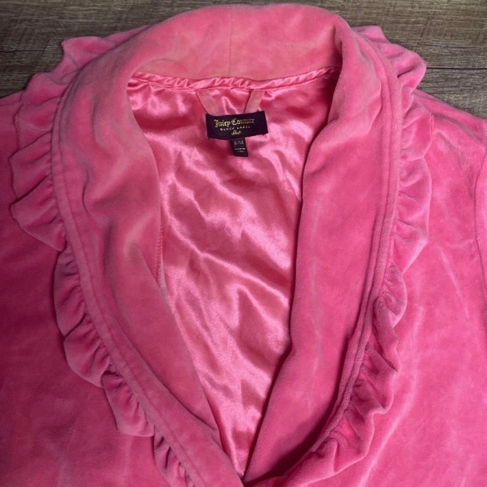 Juicy Couture Pink Velour Robe Y2K Black Label Gold Crown Embroidered S/M - Picture 4 of 8